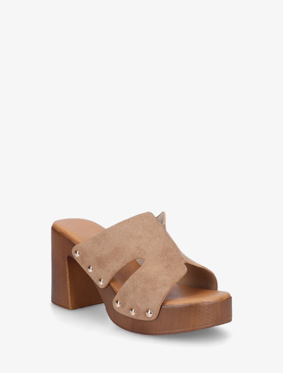 Mules à talon en suédine - Taupe - 2