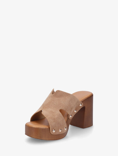 Mules à talon en suédine - Taupe - 3