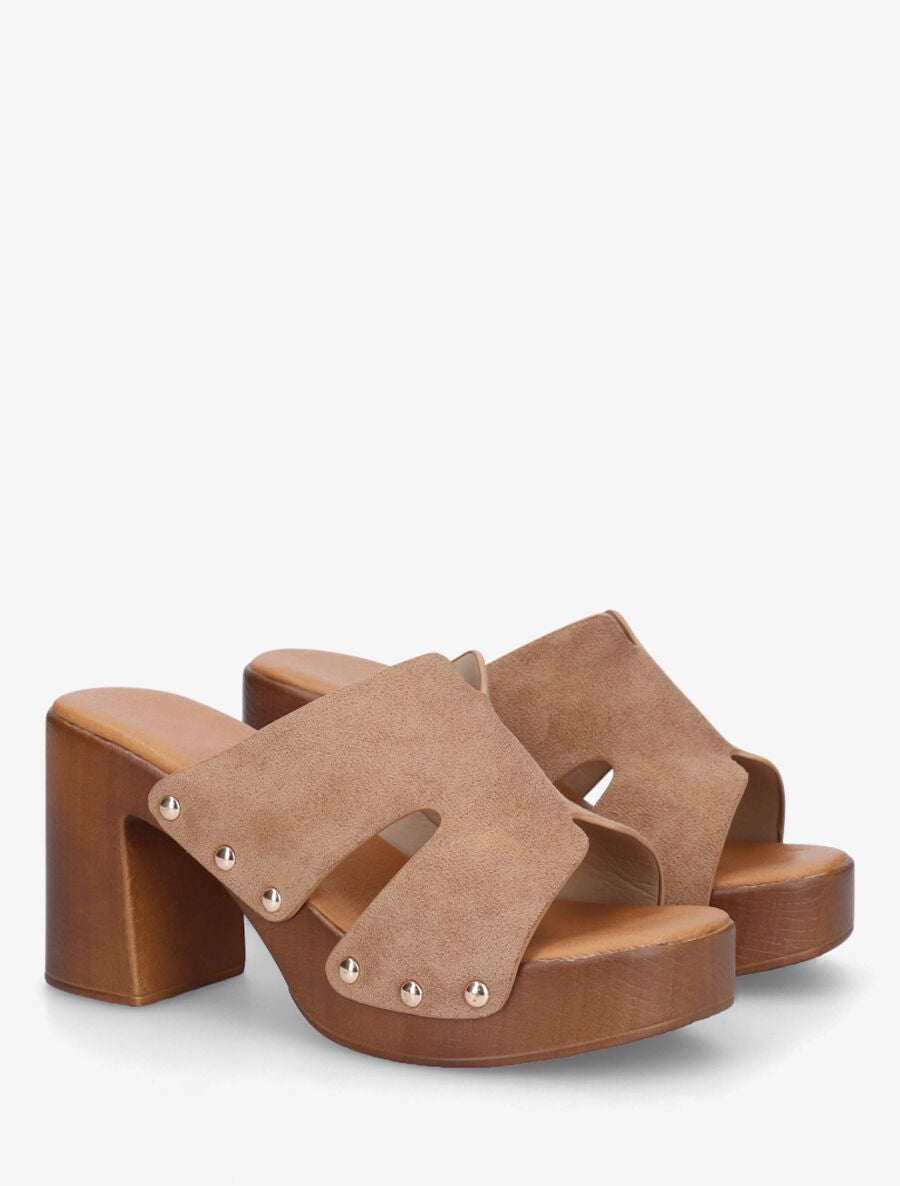 Mules à talon en suédine - Taupe - 4