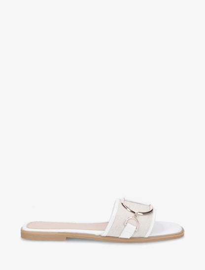 Mules plates bi-matière à boucle - Blanc - 1