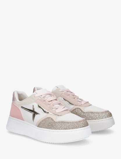 Sneakers à plateforme et pailleté - Rose - 4