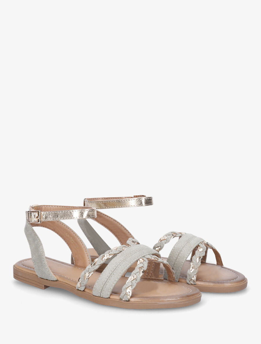 Nu-pieds en suédine bride fantaisie tressée - Vert amande - 4
