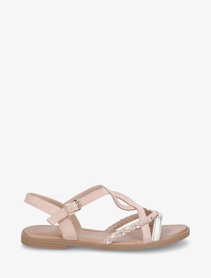 Nu-pieds croisés en suédine avec tresse - Rose - 1