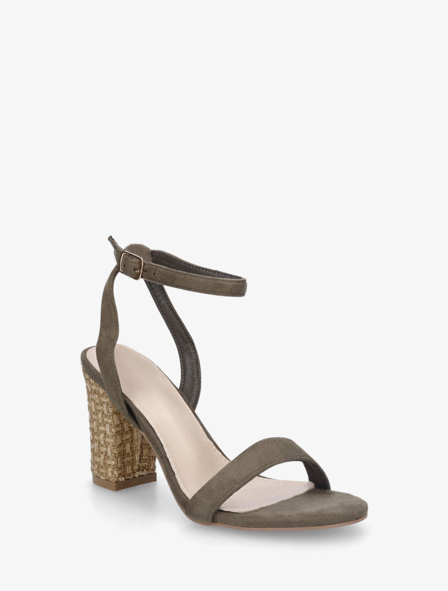 Sandales à talon bi-matière - Kaki - 3