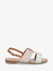 Nu-pieds bi-matière à bijou strié - Vert amande - 1