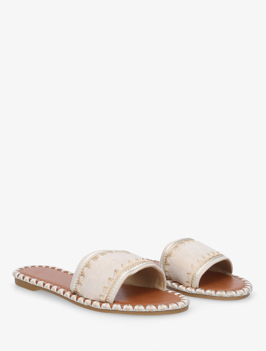 Claquettes en suédine motif dentelé - Beige - 4