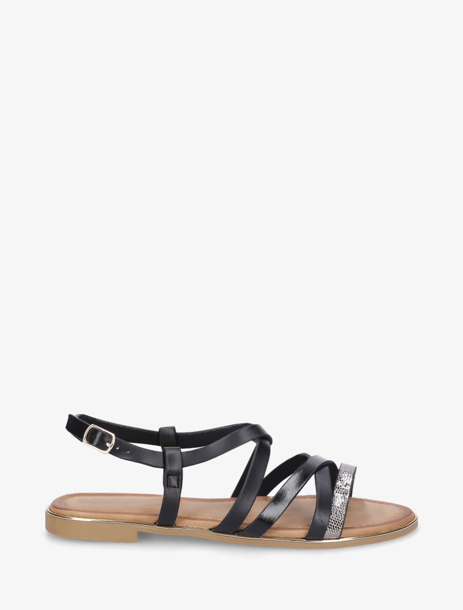 Nu-pieds multi-lanières simili et python - Noir - 1
