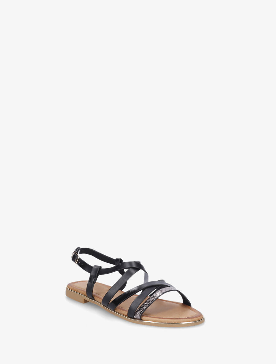 Nu-pieds multi-lanières simili et python - Noir - 2
