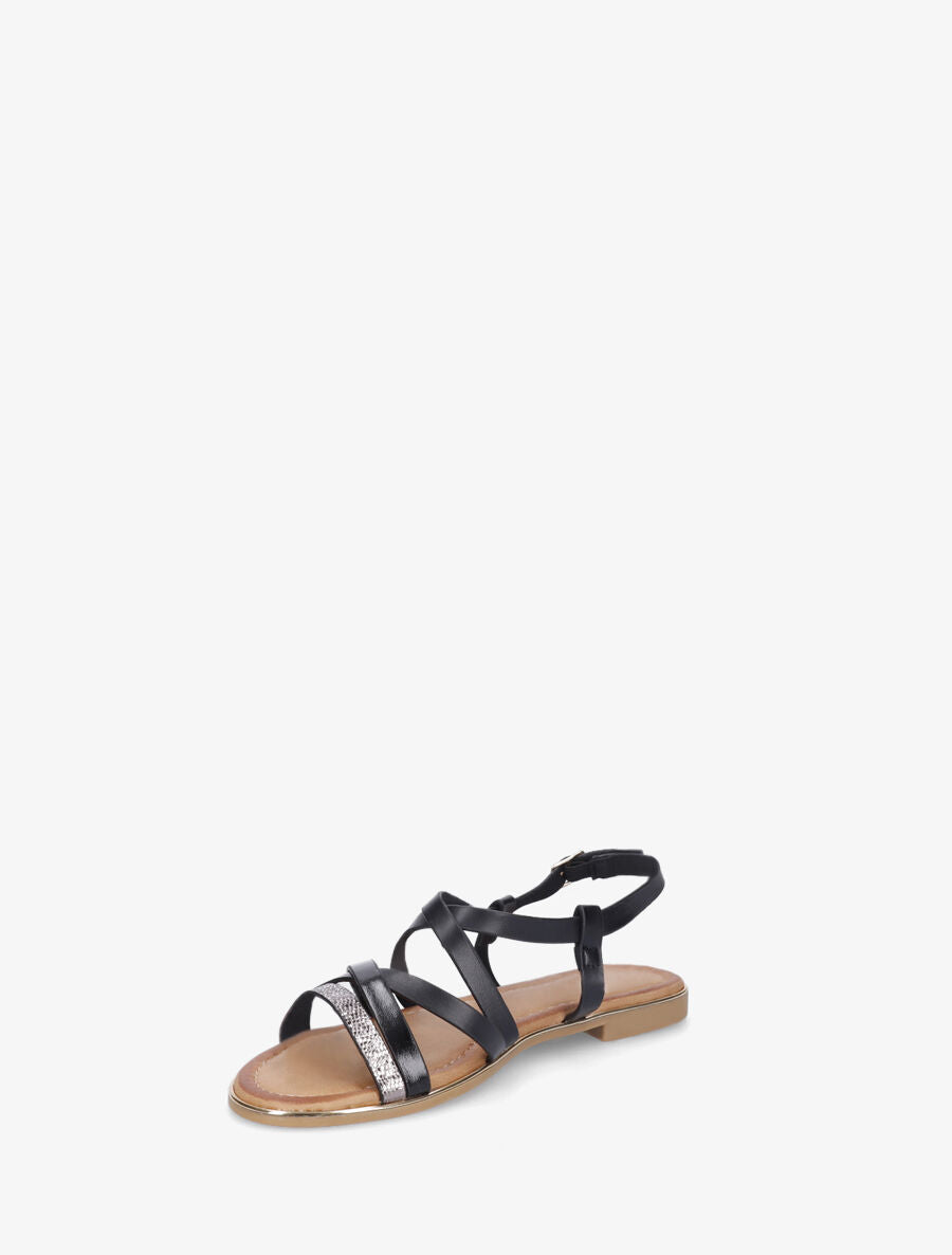 Nu-pieds multi-lanières simili et python - Noir - 3