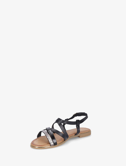 Nu-pieds multi-lanières simili et python - Noir - 3