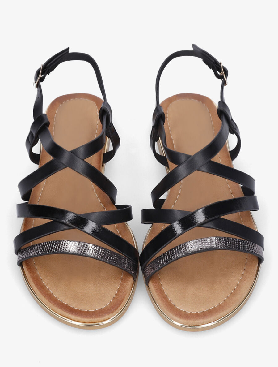 Nu-pieds multi-lanières simili et python - Noir - 4