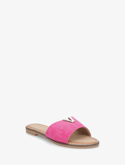 Claquettes en suédine bijou en V - Fuchsia - 2