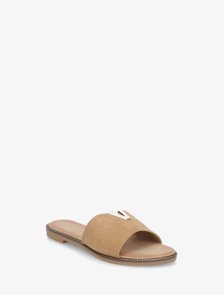 Claquettes en suédine bijou en V - Camel - 2