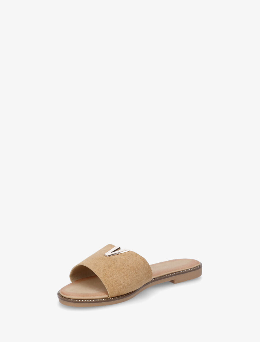 Claquettes en suédine bijou en V - Camel - 3