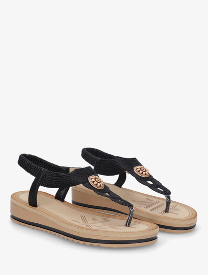 Nu-pieds à bride style corde et fleur - Noir - 4