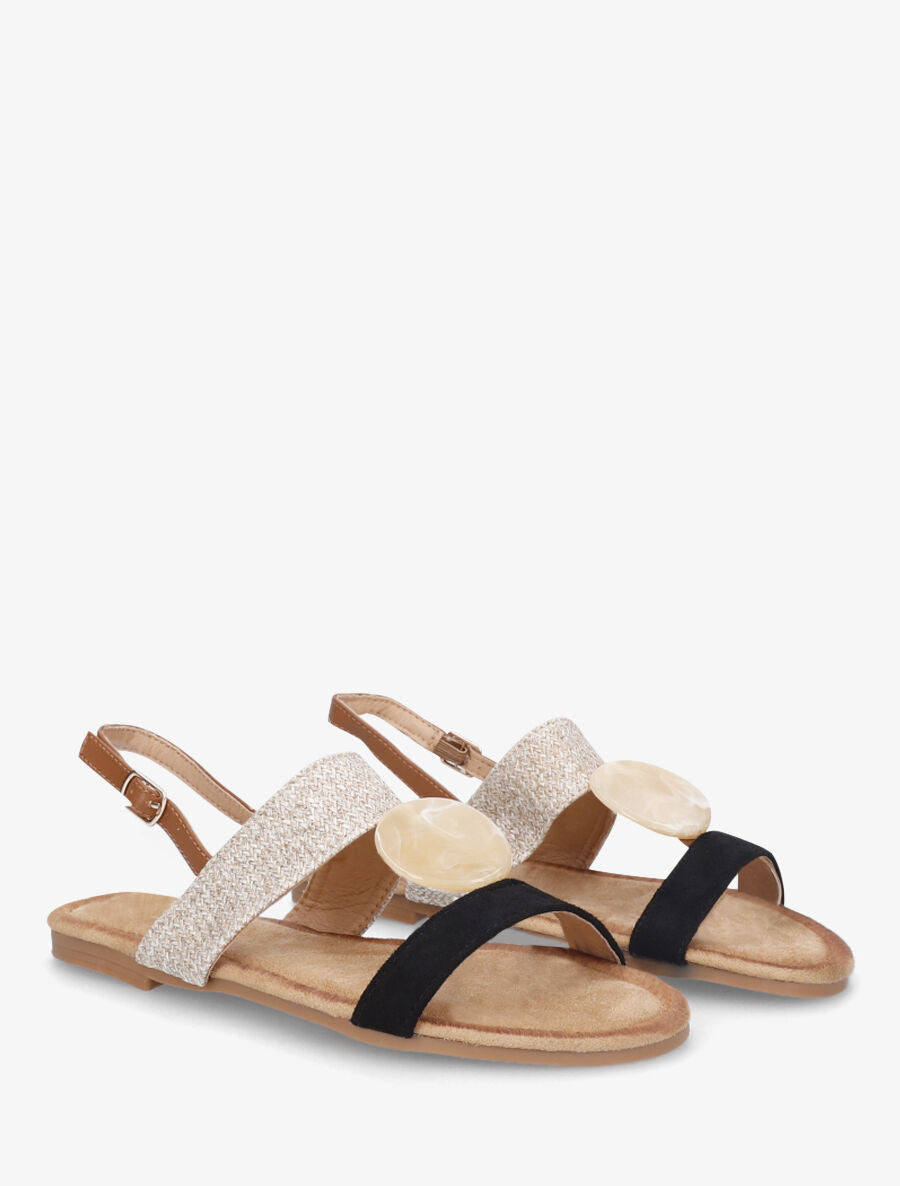 Nu-pieds raphia et suédine bijou style marbre - Noir - 4