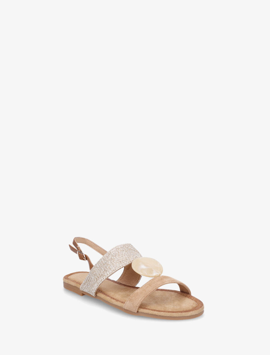 Nu-pieds raphia et suédine bijou style marbre - Taupe - 2