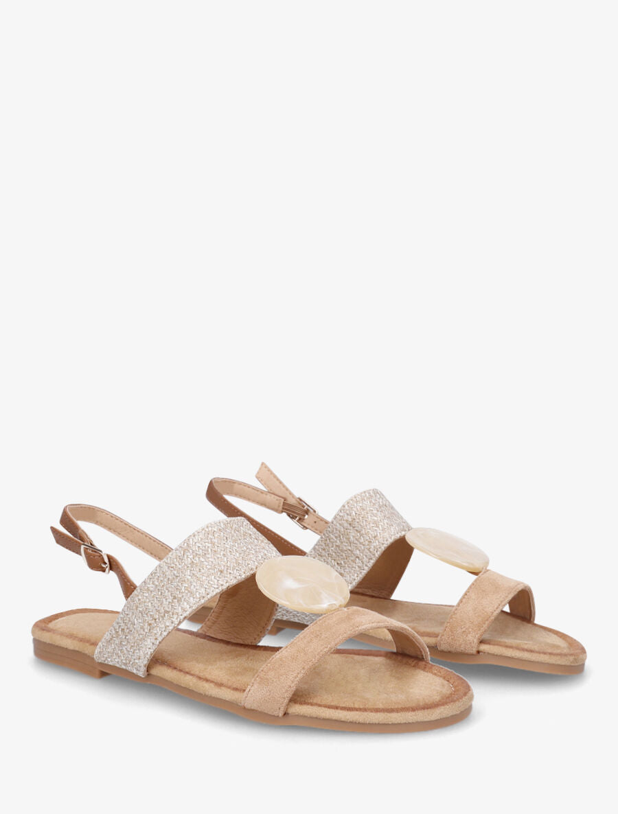 Nu-pieds raphia et suédine bijou style marbre - Taupe - 4