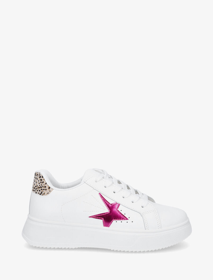 Baskets en simili empiècement fantaisie - Blanc/fuchsia - 5