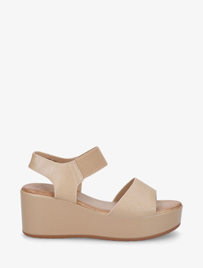 Sandales compensées en simili texturé - Beige foncé - 1
