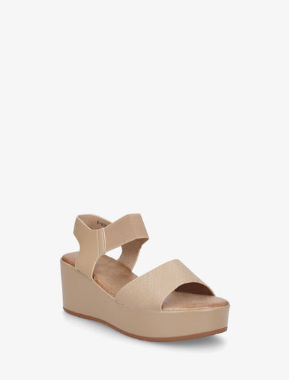 Sandales compensées en simili texturé - Beige foncé - 2