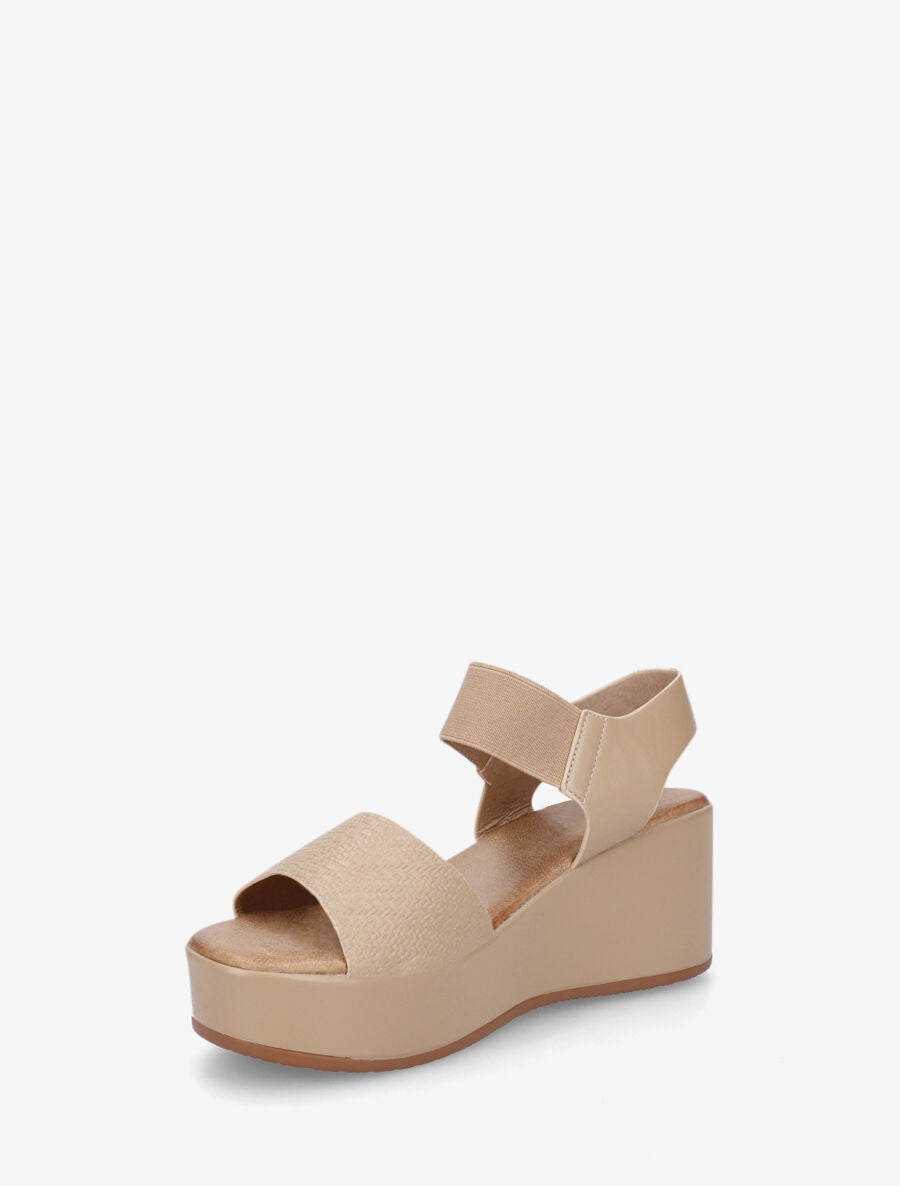 Sandales compensées en simili texturé - Beige foncé - 3