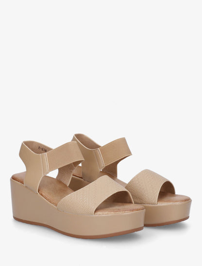 Sandales compensées en simili texturé - Beige foncé - 4