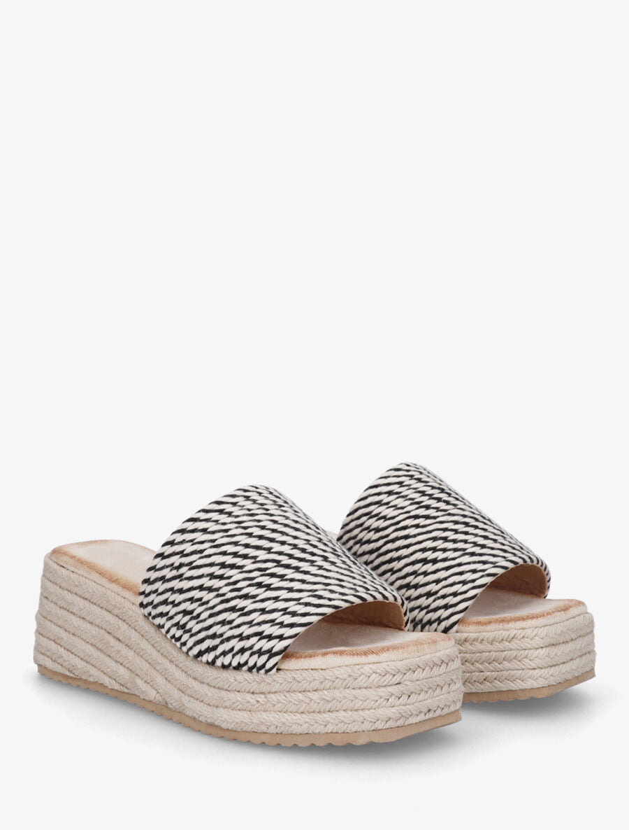 Mules compensées irisées effet cordes - Noir - 4