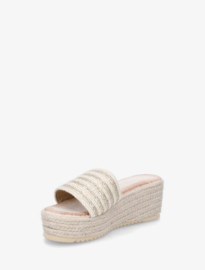 Mules compensées en raphia tressé - Or - 3