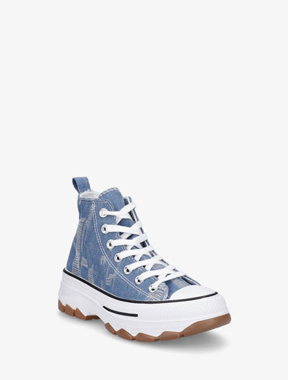Tennis en toile à semelle épaisse - Bleu denim - 2