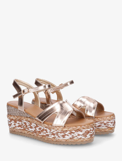 Sandales compensées à bride ajourée - Rose gold - 4