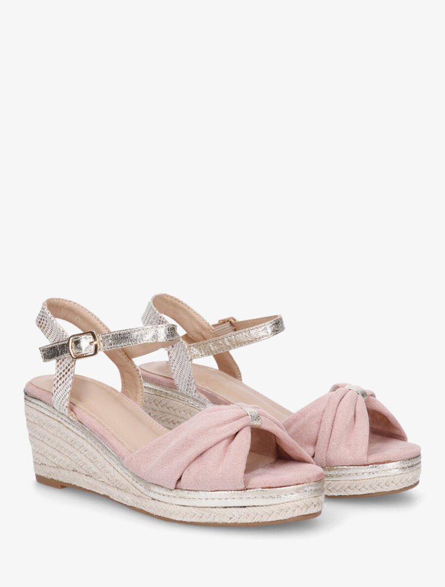 Sandales compensées en suédine style espadrille - Rose - 4