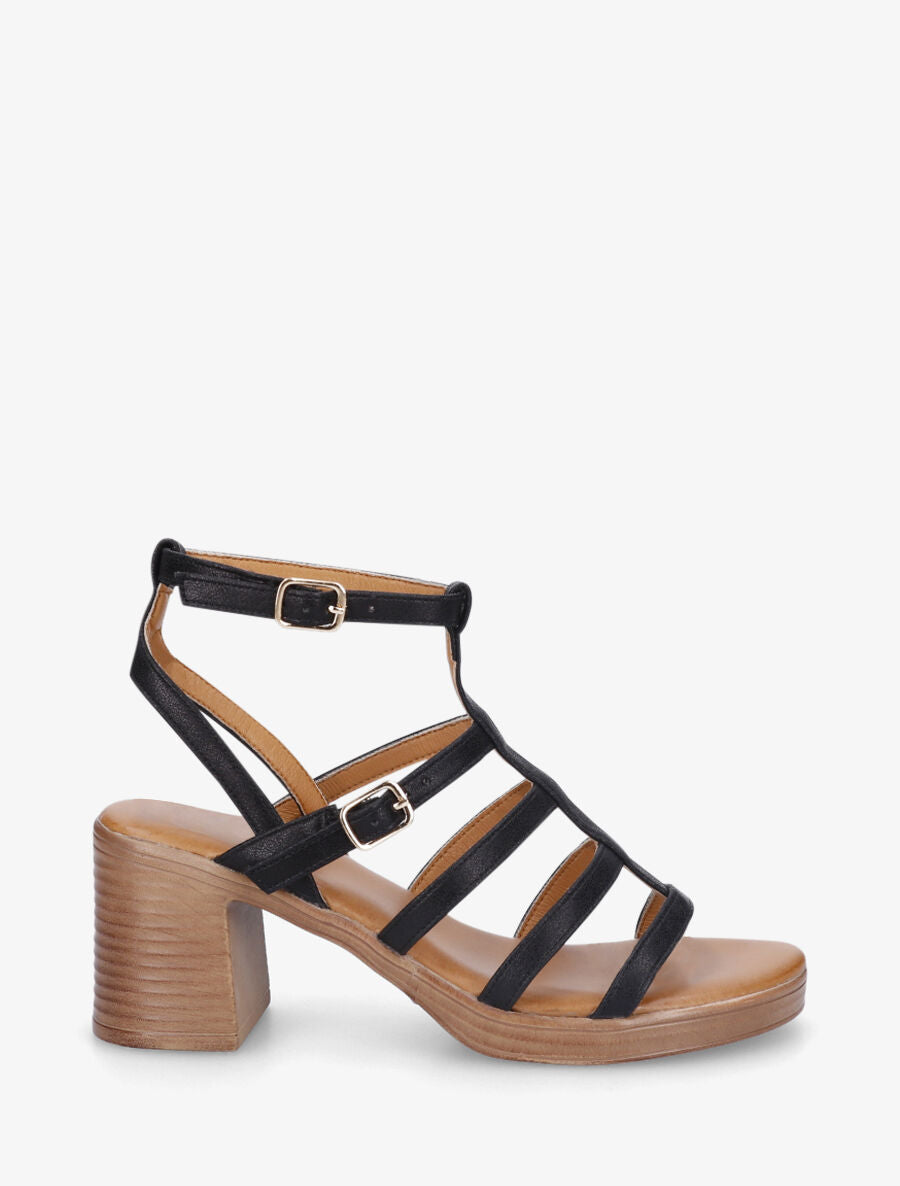 Sandales à talon style spartiate - Noir - 5
