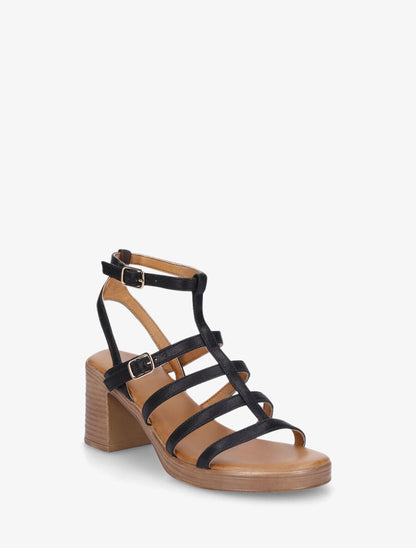 Sandales à talon style spartiate - Noir - 2