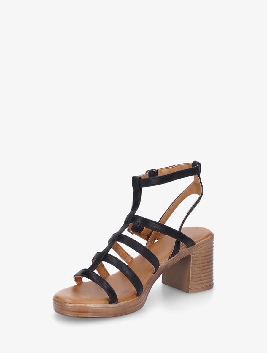 Sandales à talon style spartiate - Noir - 3