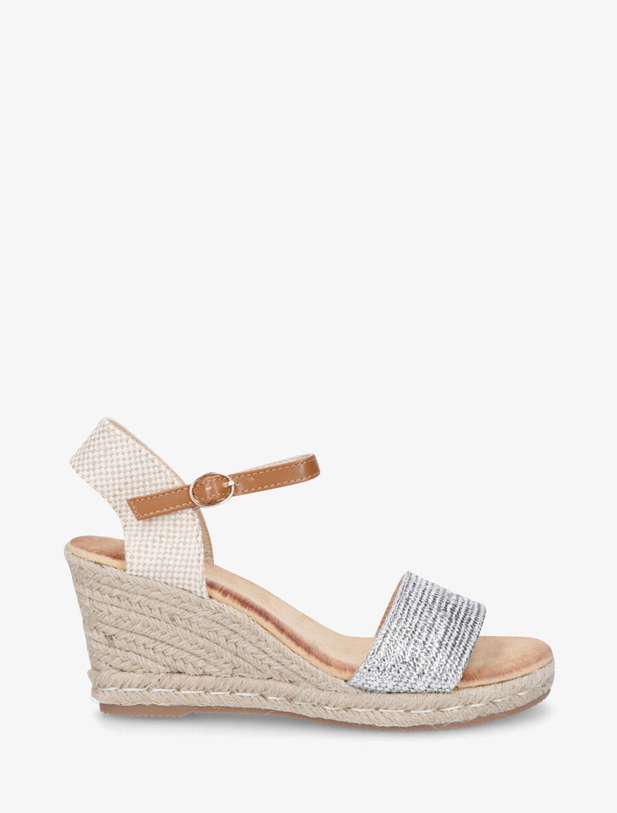Sandales compensées hautes style espadrille - Argent - 1