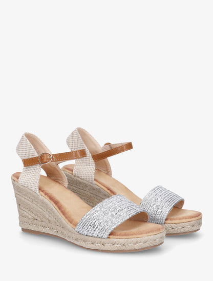 Sandales compensées hautes style espadrille - Argent - 4