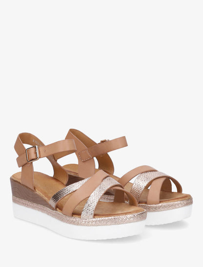 Sandales compensées croisées - Rose - 4