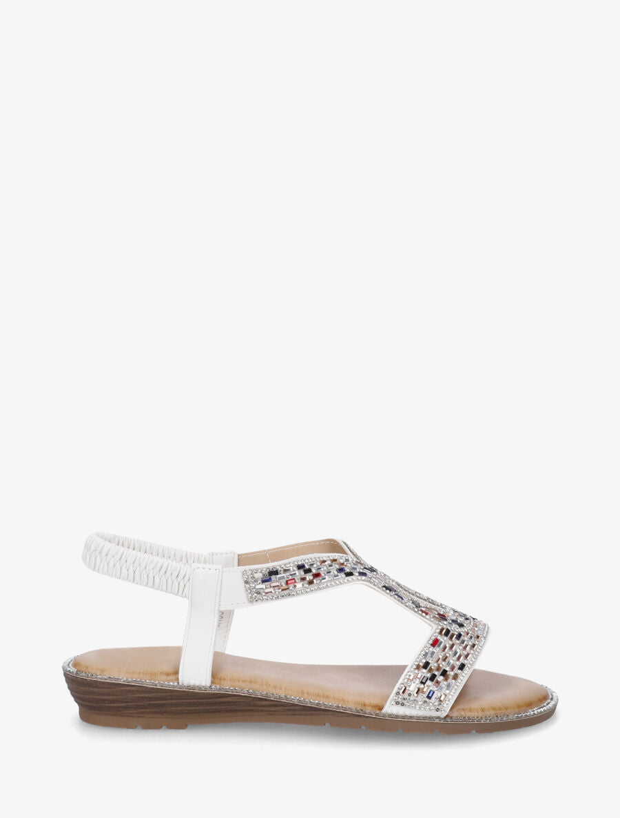 Nu-pieds élastiquées à strass - Blanc - 1