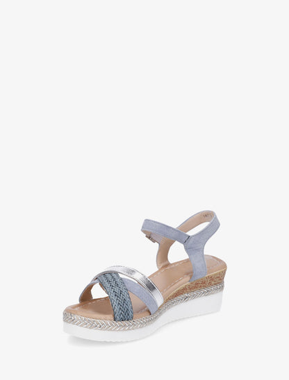 Sandales compensées à brides tressées et irisées - Bleu - 3