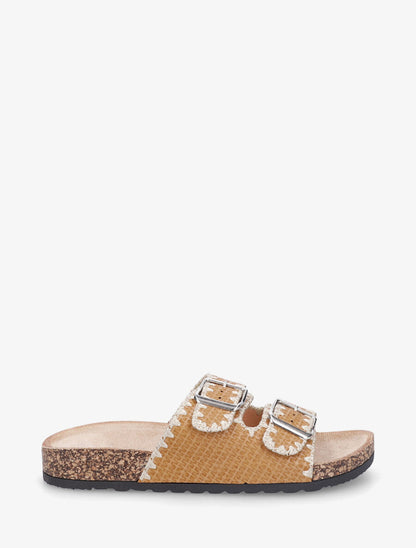 Claquettes effet osier à double boucle - Camel - 1