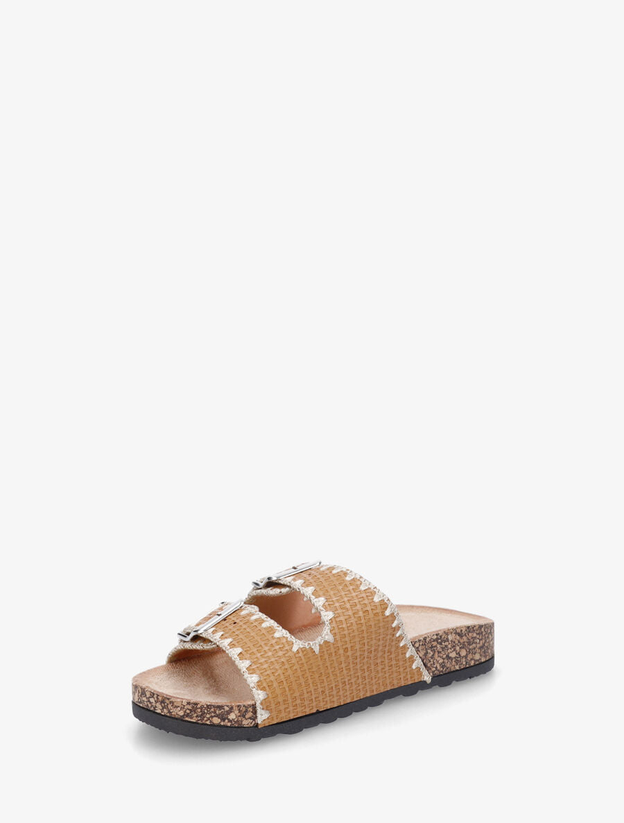Claquettes effet osier à double boucle - Camel - 3