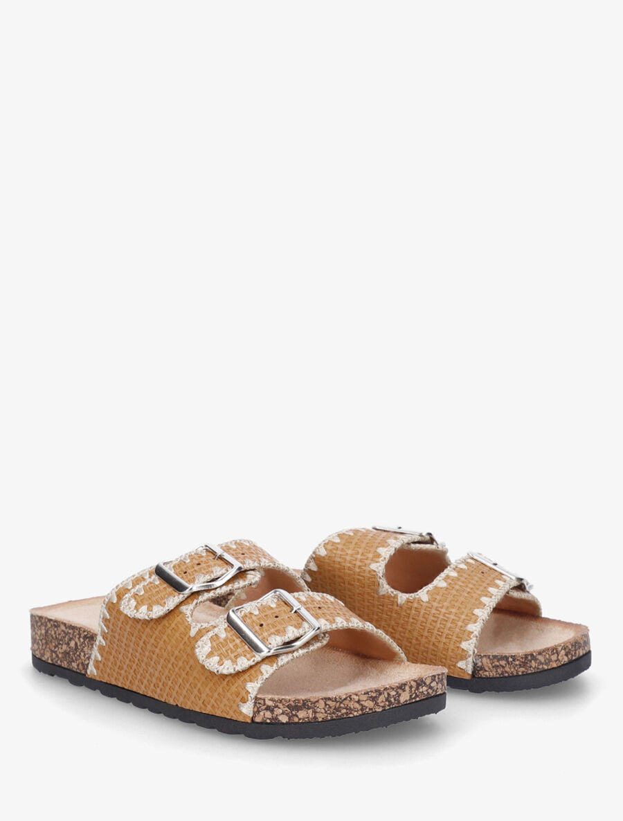 Claquettes effet osier à double boucle - Camel - 4