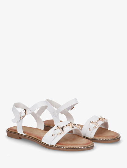 Nu-pieds en simili à boucle fantaisie - Blanc - 4
