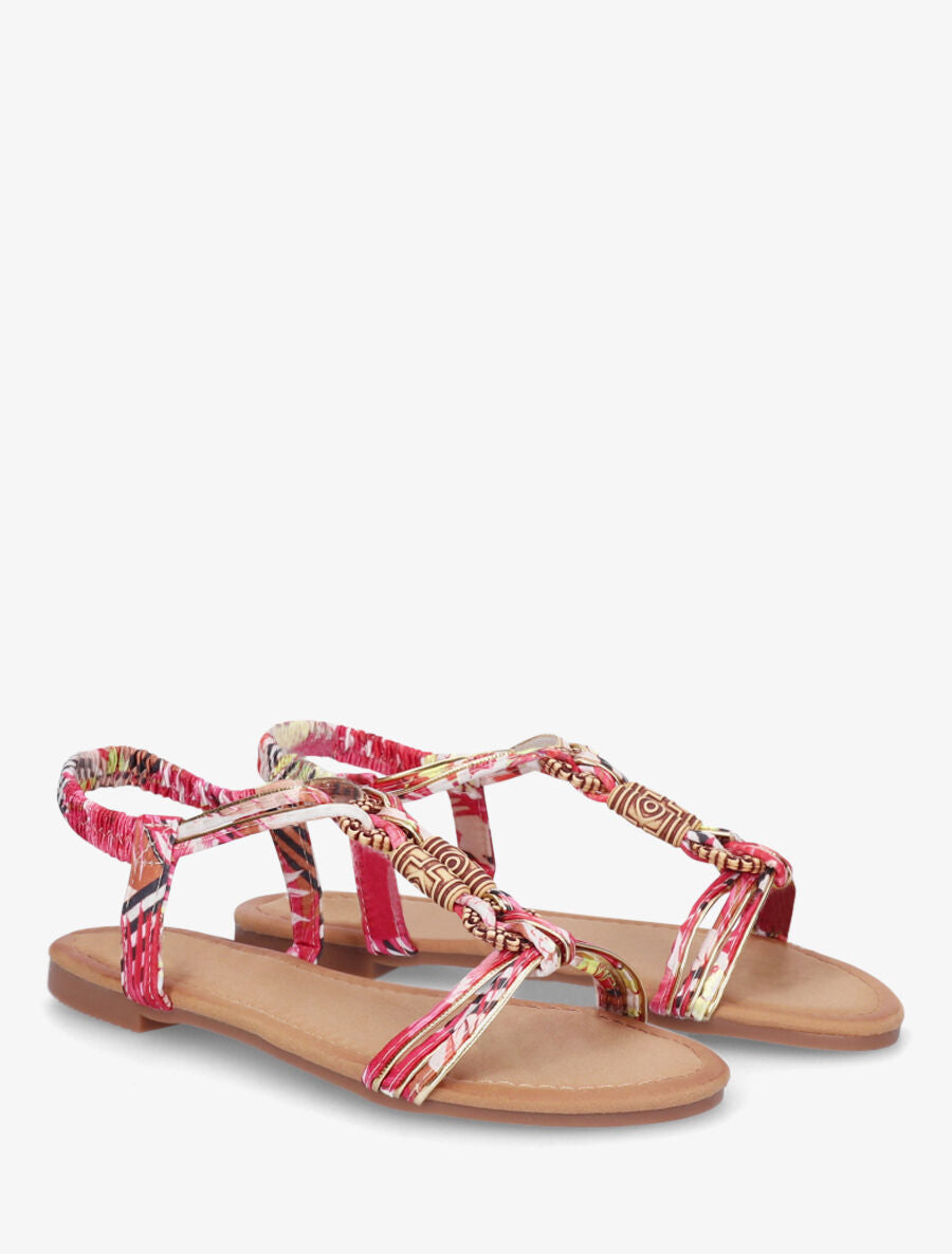 Nu-pieds à cheville élastiquée et perles en bois - Fushia - 4