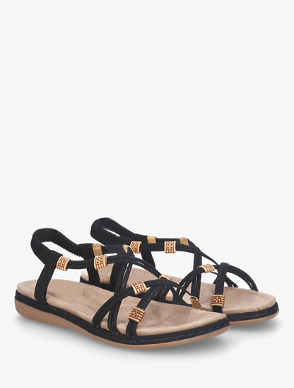 Nu-pieds à fines brides croisées et perles - Noir - 4