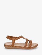 Nu-pieds unis à empiècement perles en bois - Camel - 1
