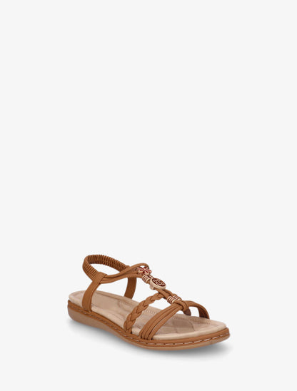 Nu-pieds unis à empiècement perles en bois - Camel - 2