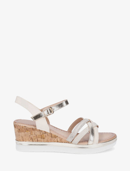 Sandales compensées à brides fantaisies - Beige - 1