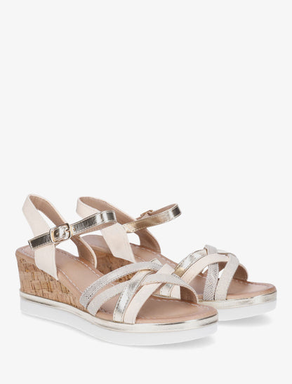 Sandales compensées à brides fantaisies - Beige - 4